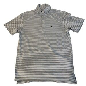 Vineyard Vines Men's Performance Polo Shirt Blue Stripe Whale Logo Size XS